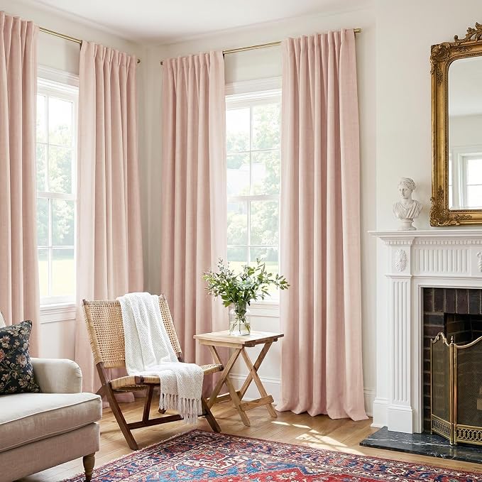 100% Blackout Shield Creamy Peach Linen Blackout Curtains - Image 5