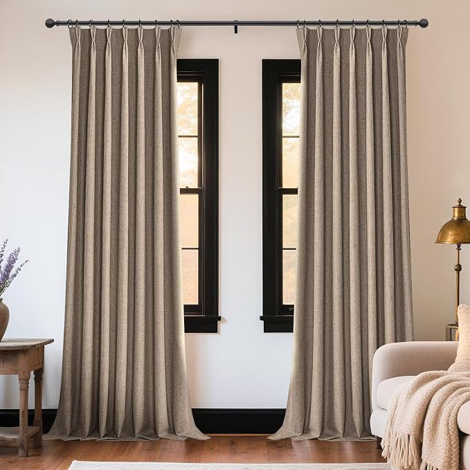 Joydeco Thick Linen Pinch Pleated Curtains 90 Inch Long 2 Panel Set - Image 2