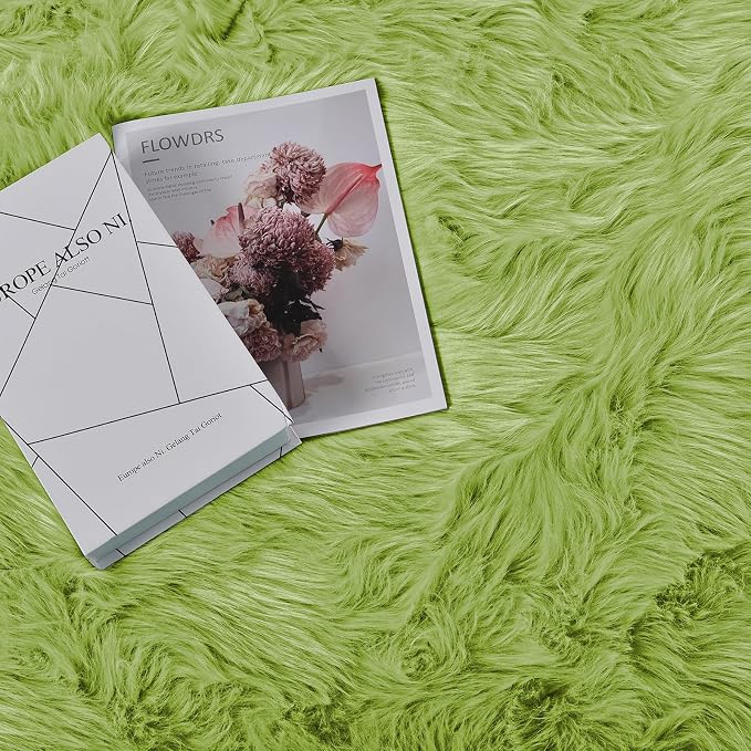 Goolela Lime Green Circle Rugs 4ft Fluffy Fuzzy Furry Rug - Image 5