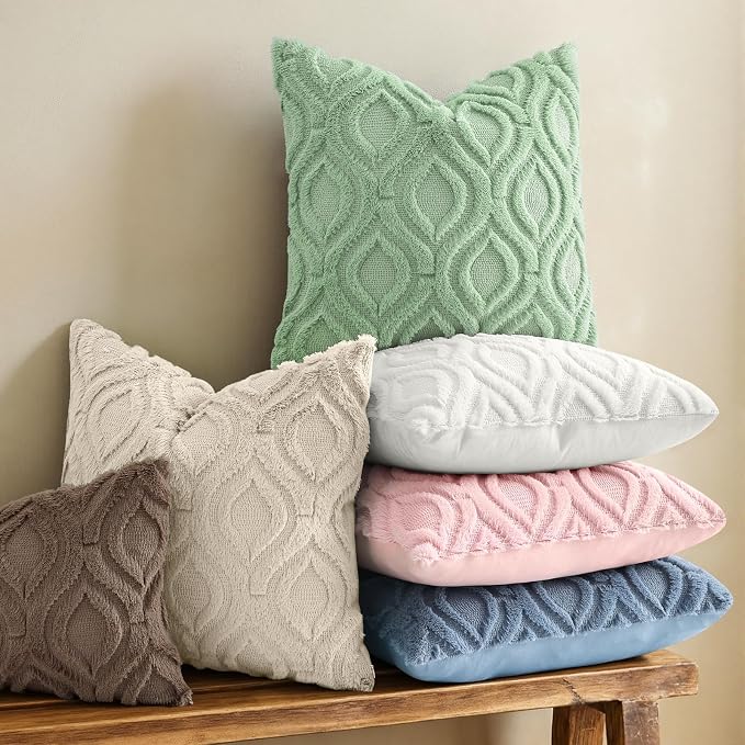 decorUhome Throw Pillow Covers 24x24 Inch Set of 2, Soft Plush Faux WoolSage - Image 2