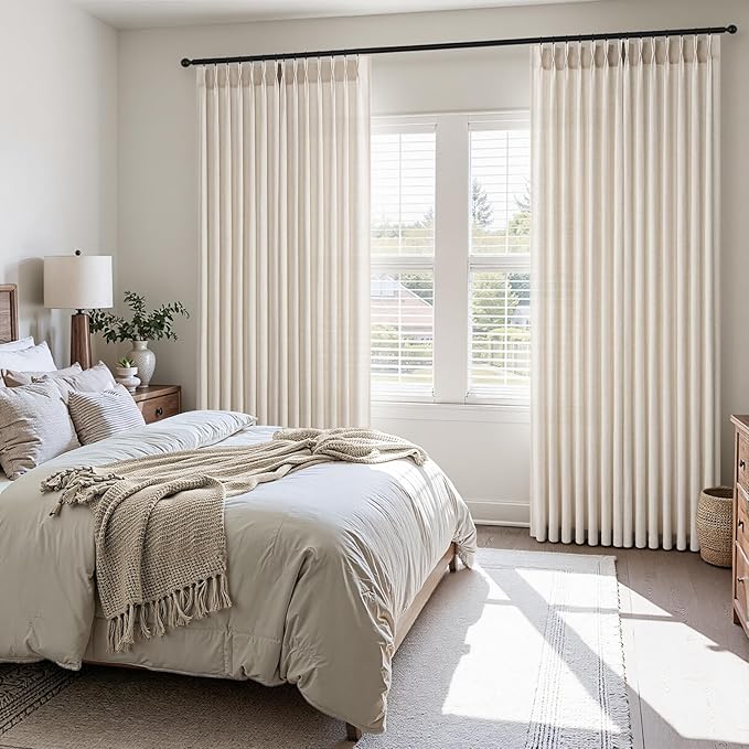 Topfinel 108 Inch Pinch Pleated Linen Curtains 2 Panels, Ivory Beige Semi Sheer - Image 2
