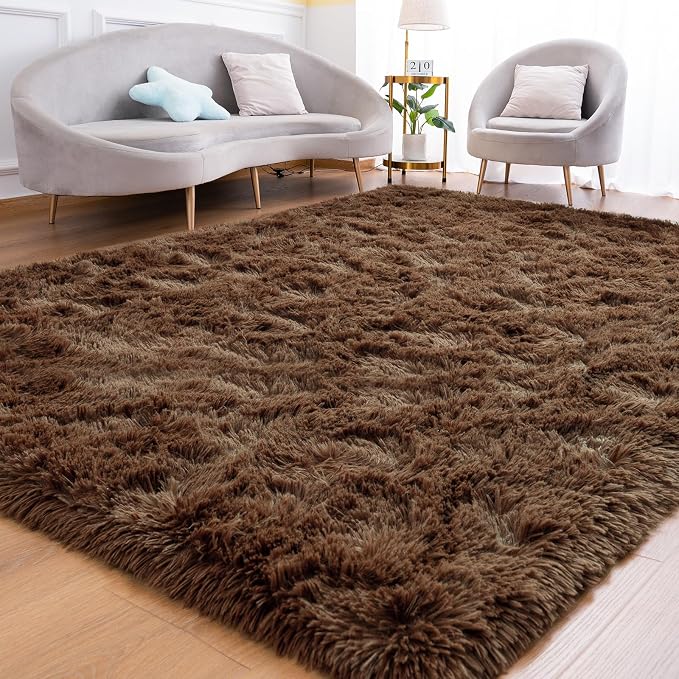 Goideal Fluffy Rug for Bedroom Living Room, 3x5 Brown Area Rugs, Faux Fur Shag by Goideal