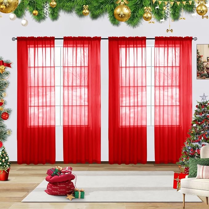 youleyar Solid Sheer Rod Pocket Curtain Voile Draperies 4 Panels White Beige by Youleyar
