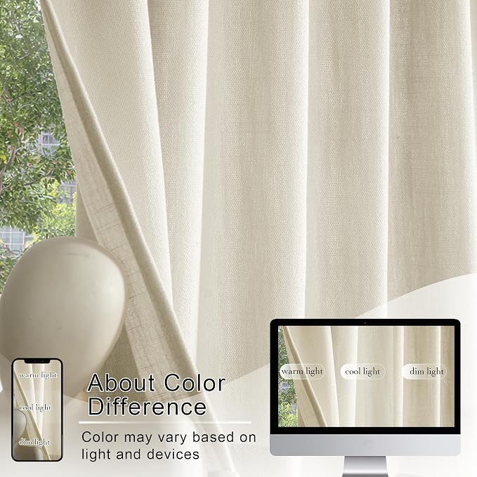 RYB HOME Short Kitchen Valances Thick Faux Linen Blended 2 Panels, Privacy - Image 4