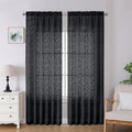 Lecloud Leia Black Sheer Curtains 90 Inches Long 2 Panels, Airy Leaf Textured by Lecloud