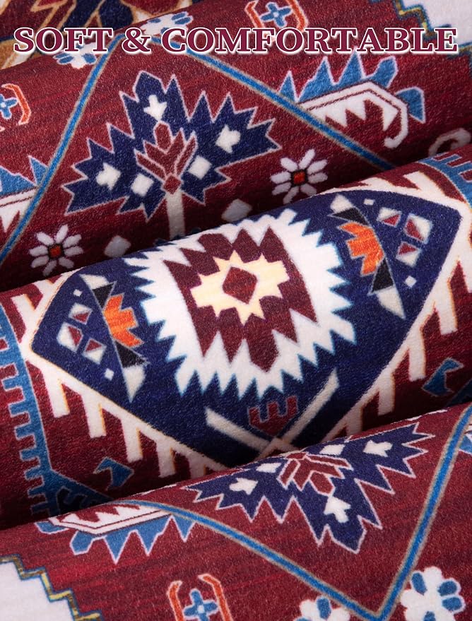 SERISSA Boho Washable Runner Rug, 2x5 Rug Runner Non-Slip Vintage Burgundy Navy - Image 4
