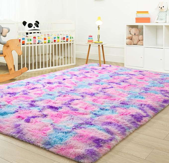 Tepook Soft Rainbow Rug for Girls Room 6x9 Feet, Cute Fluffy Girls Bedroom Area - Image 9