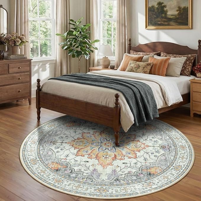 RELEANY Area Rugs 8ft Washable Non-Slip, Floral Vintage Distress Print Pattern - Image 3