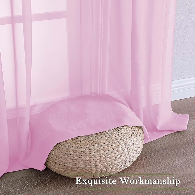 Lecloud Light Pink Sheer Curtains 120 Inches Long 2 Pcs, Solid Voile Light - Image 7
