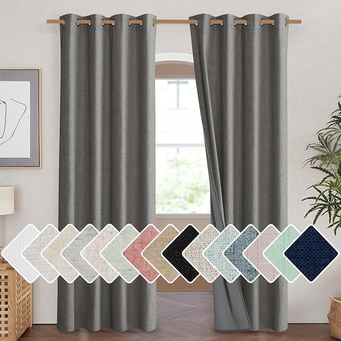 NICETOWN Grizzle Gray Vintage Linen 100% Blackout Curtains by NICETOWN