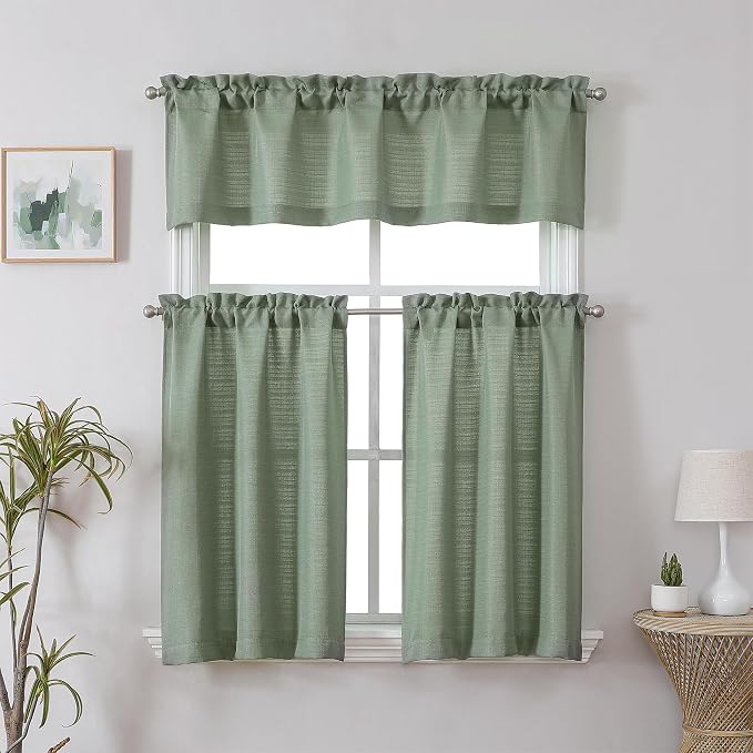 Chyhomenyc Sage Green Valance for Windows, Light Filtering Faux Linen Solid - Image 3
