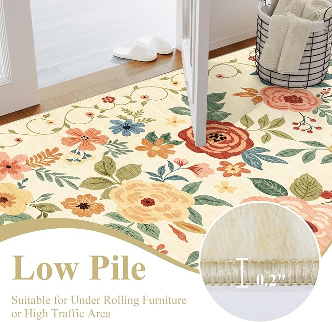 DUKINO 6x9 Area Rugs, Floral Washable Rug - Image 6