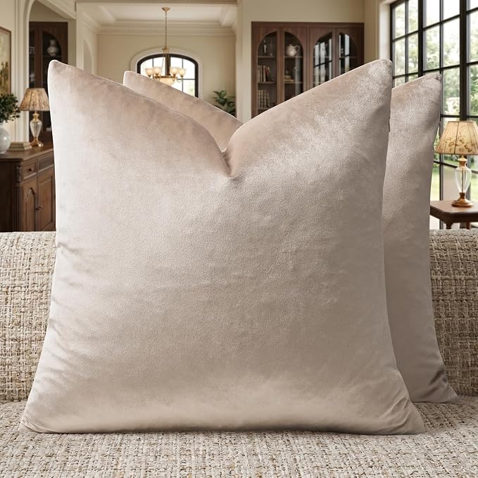 GIGIZAZA Velvet Pillow Covers 20x20 Decorative Pillows Pack of 2 Beige | by GIGIZAZAFocusingonhomedecoration