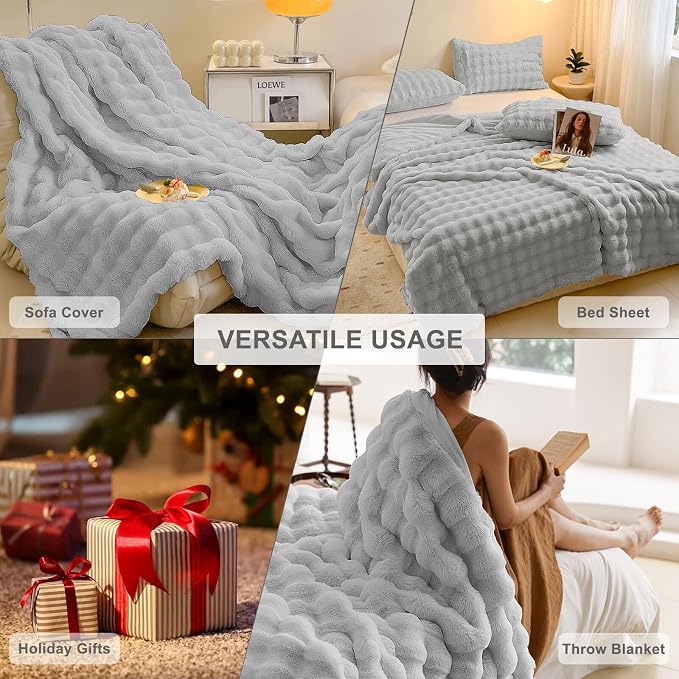 HANDONTIME Grey Plush Sofa Covers Washable Rabbit Plush Couch Cover Soft Cozy - Image 5