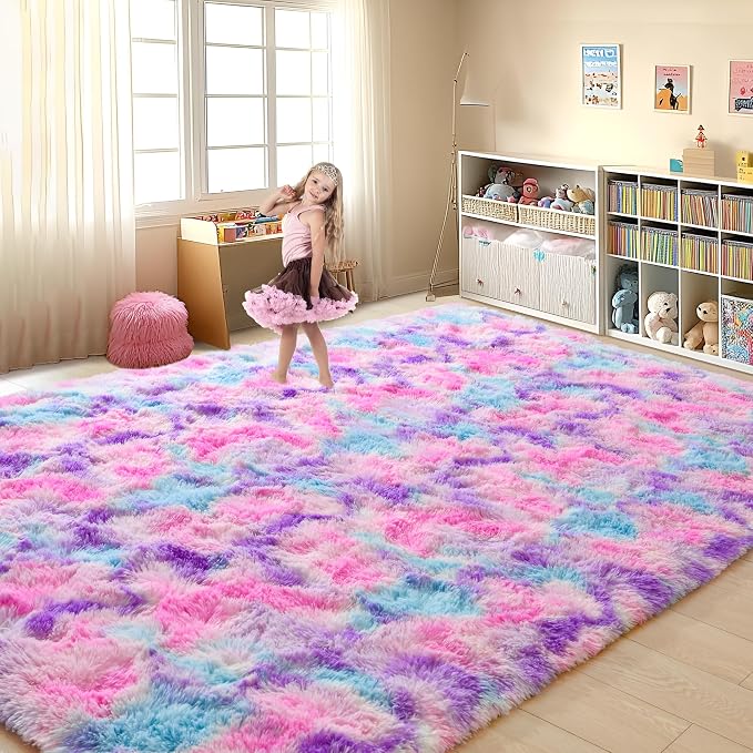 Tepook Soft Rainbow Rug for Girls Room 6x9 Feet, Cute Fluffy Girls Bedroom Area - Image 3