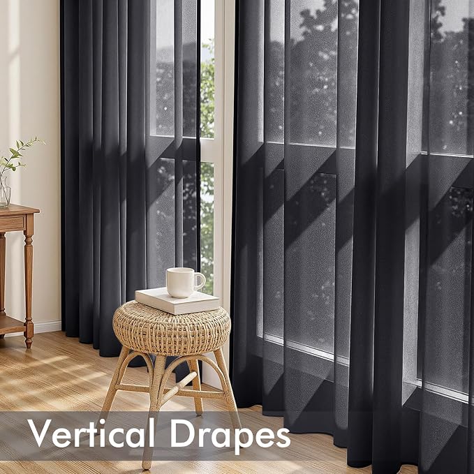 MIULEE Black Sheer Curtains 108 Inches Long, 4 Panels Set, Light Filtering - Image 5