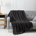 BOURINA Black Throw Blanket 50x60 Inches Throw Textured Solid Soft Sofa Couch by BOURINA