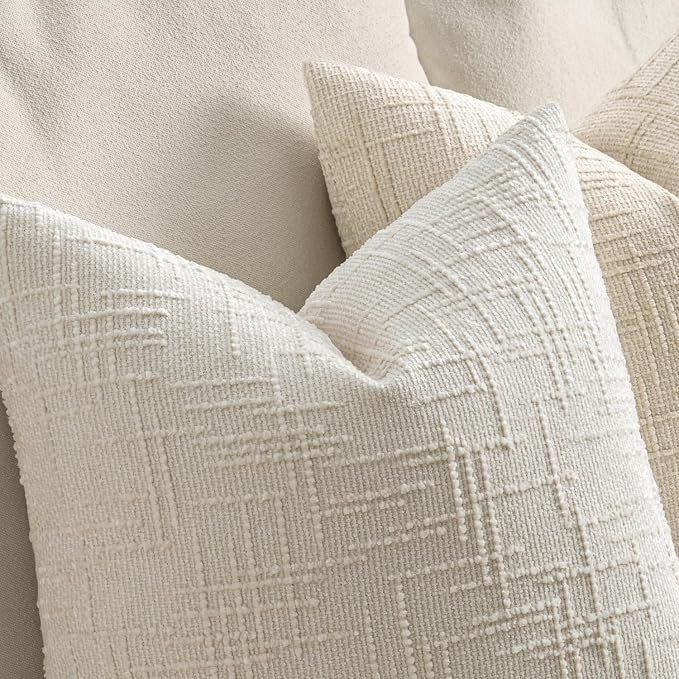 MIULEE Chenille Textured Euro Pillow Covers Cream White 24x24 Set of 2 | Slubby - Image 3