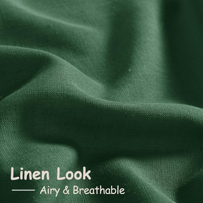Nanspring Green Boho Curtains for Bedroom Back Tab Rod Pocket Semi Sheer Linen - Image 5
