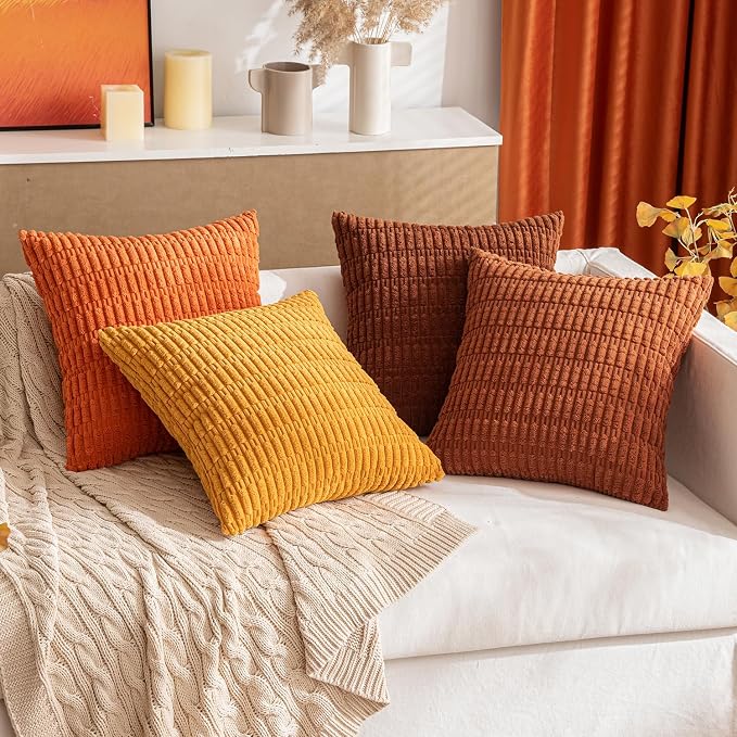 MIULEE Pack of 2 Dark Rust Corduroy Decorative Pillow Covers 16x16 Inch Soft - Image 8