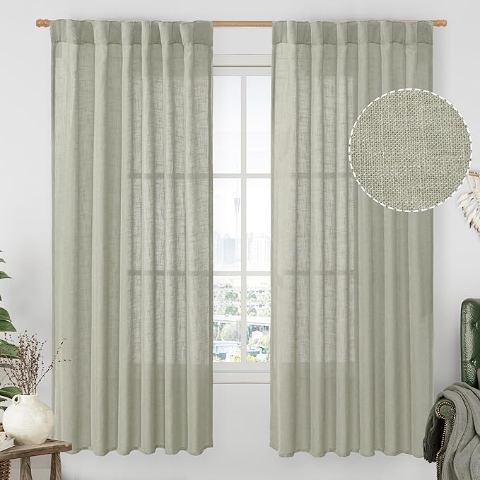 LAMIT Sage Grey 72 inch Linen Curtains by LAMIT