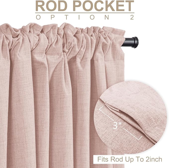 100% Blackout Shield Light Pink Linen Blackout Curtains - Image 4