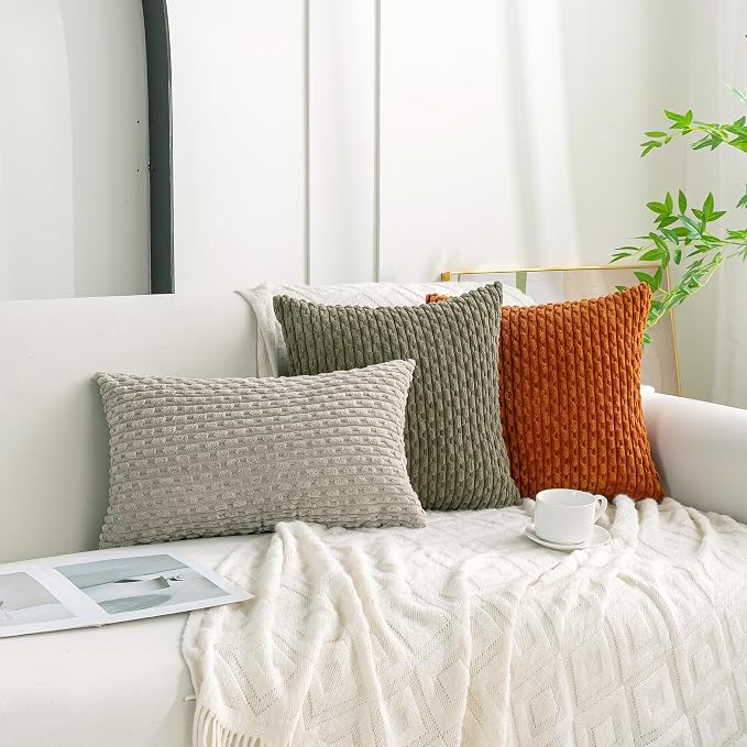 Set of 4 Burnt Orange Decorative Throw Pillow Covers 22x22 Inch Corduroy Pillow - Image 3