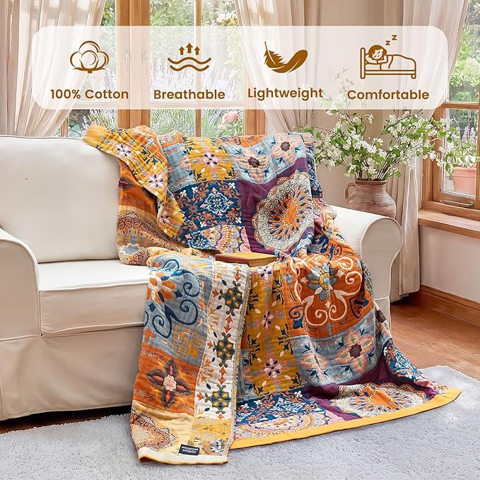 MSGKV Boho Throw Blanket for Bed 60"x80" 100% Cotton Couch Blanket Spring - Image 2