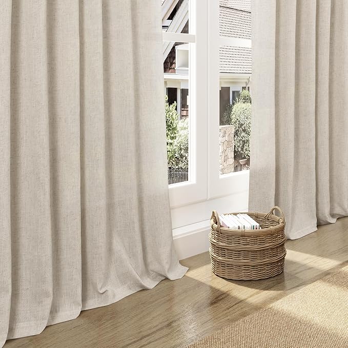 Boho Linen Curtains for Living Room 100 Inches Long Light Filtering Semi Sheer - Image 5