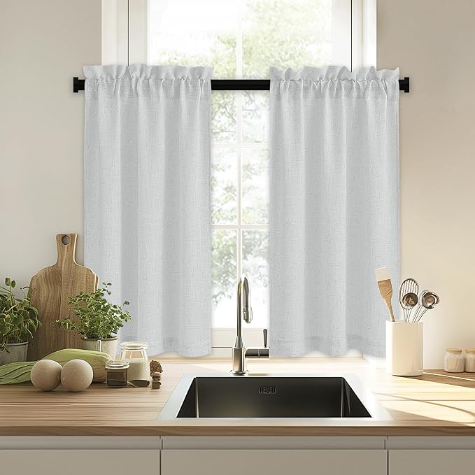 RYB HOME Kitchen Curtains, 30 inches Long Linen Rod Pocket Semi Sheer Cuartins - Image 7