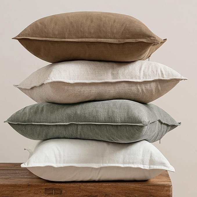 MIULEE Neutral Linen Pillow Covers Pack of 4 Decorative Natural Solid Throw - Image 3