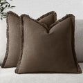MIULEE Linen Fringe Decorative Fall Pillow Covers Chocolate Brown 20x20 | Set by MIULEE
