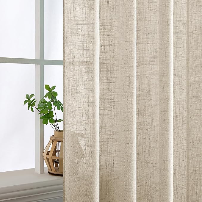 MIULEE Beige Linen Curtains 90 Inch Long 2 Panels - Image 5