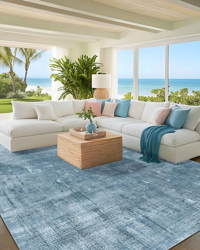 Latte&Fog 8x10 Area Rugs for Living Room, Large Blue Modern Abstract Washable by LatteFog