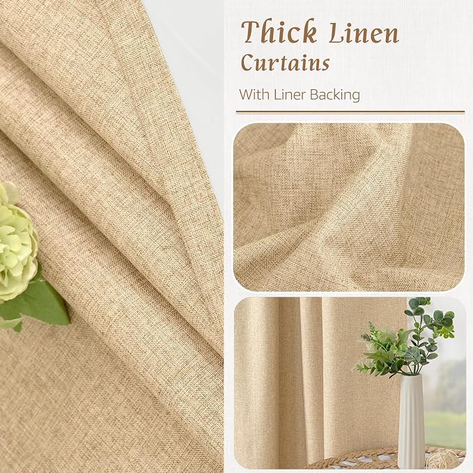 100% Blackout Linen Curtains 63 Inches Long 2 Panels, 60 x 63 Inch | Thermal - Image 7