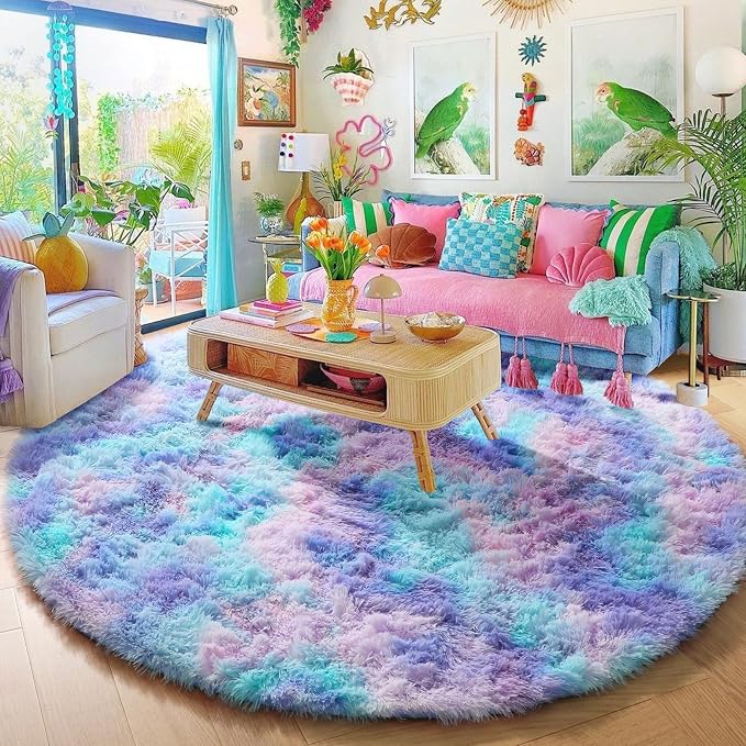 Amdrebio Purple Rainbow Round Area Rug 7Ft - Image 6
