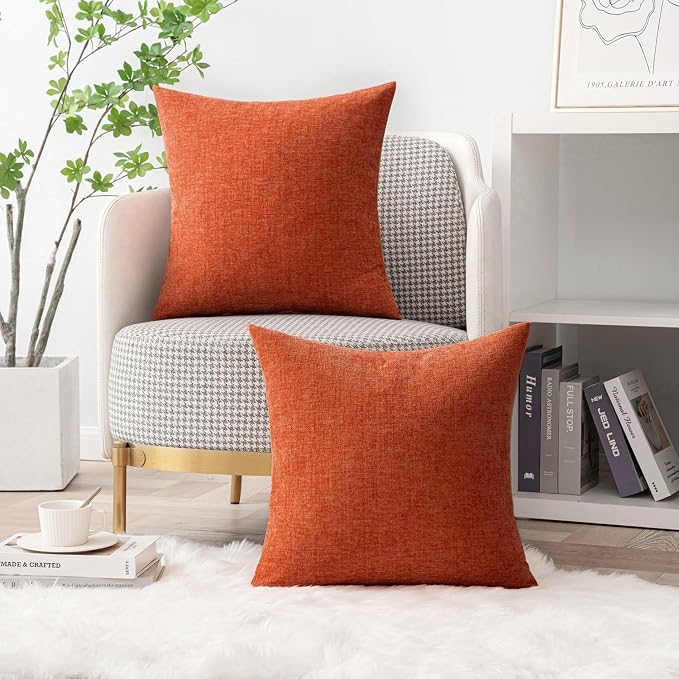 MIULEE Pack of 2 Rust Throw Pillow Covers 20x20 Inch Soft Chenille Pillow Covers - Image 5