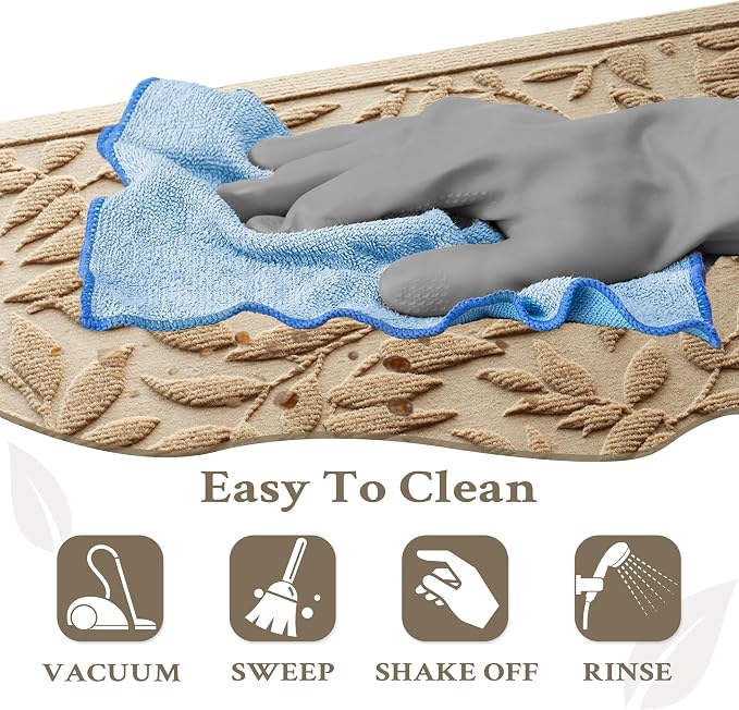Beige Leaves Outdoor Indoor Entrance Doormats, Absorbent Durable Heavy Duty - Image 6