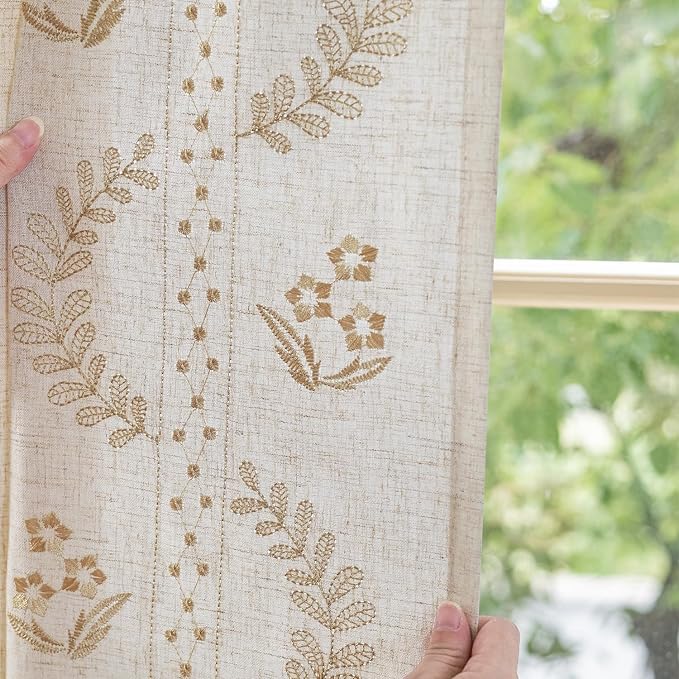 jinchan Belrose Linen Curtains for Bedroom Floral Curtains 108 Inch Length - Image 4