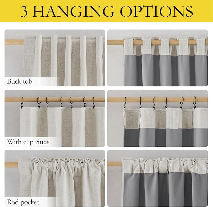NICETOWN 100% Blackout Linen Curtains 90 inches Length - Image 3