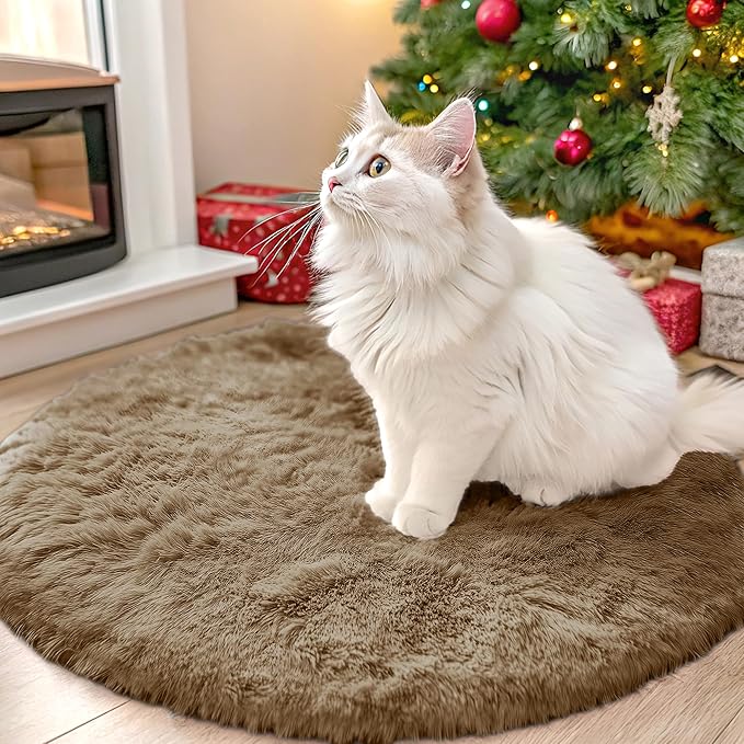 OLANLY Taupe Round Rugs for Bedroom by OLANLY