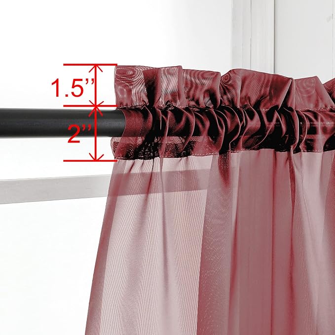OWENIE Burgundy Red Sheer Curtains 72 Inches Long 2 Panels Set, Transparent - Image 3