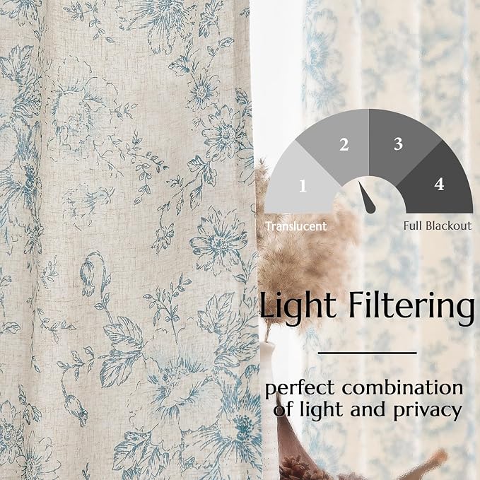jinchan Lined Linen Blend Curtain Floral Curtains - Image 4
