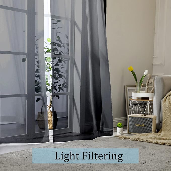 OWENIE Black Sheer Curtains 96 Inch Length, Elegant Sheer Curtains - Image 3