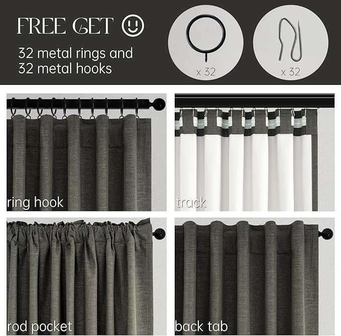 Topfinel Dark Grey Black Out Curtains 63 Inch Long - Image 3
