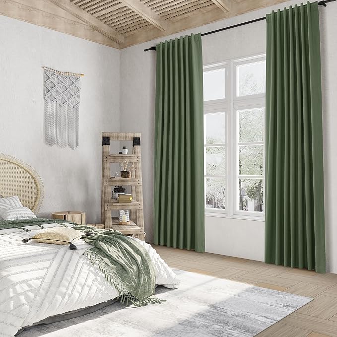Guken Olive Green 100% Blackout Curtains 120 Inch Length 2 Panels Set - Image 8