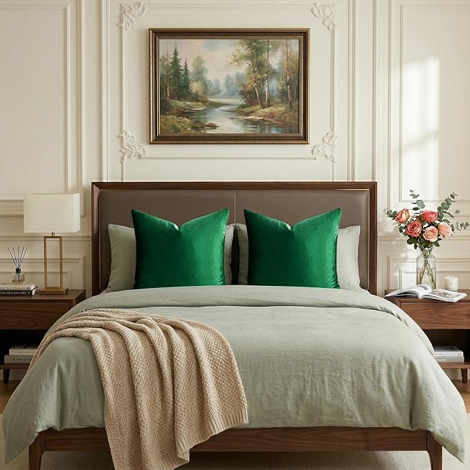 GIGIZAZA Green Velvet Pillow Covers 26x26 Decorative Pillows Pack of 2 | Throw - Image 6