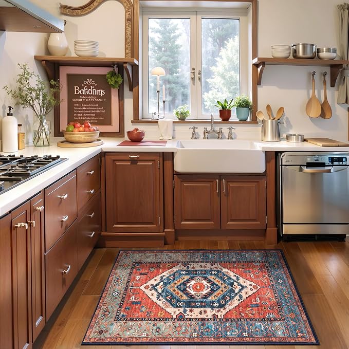 SERISSA Boho Rugs for Entryway, 2x3 Rust Entryway Rug Non-Slip Washable Small - Image 7