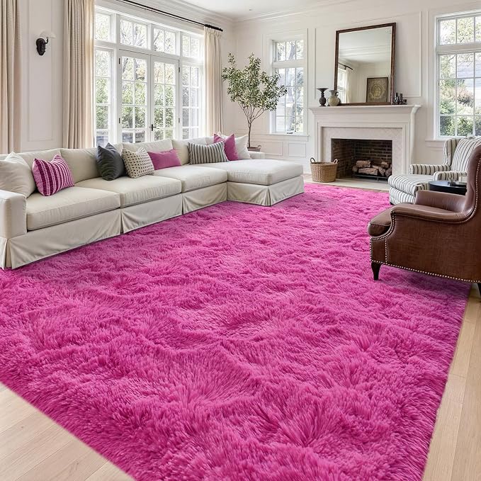 8x10 Extra Large Hot Pink Fluffy Soft Area Rug Non-Slip - Image 2