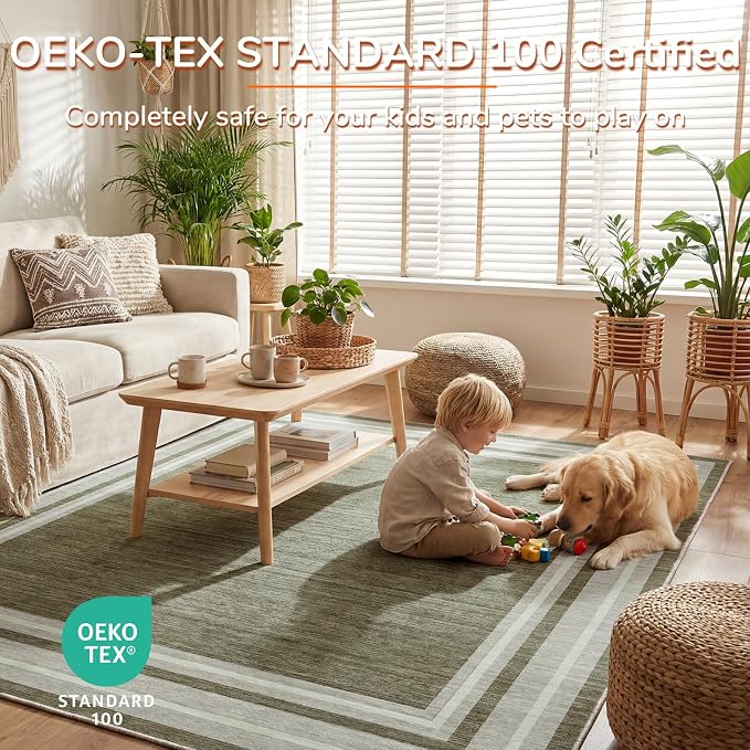 OPPODREAM Border Soft Area Rugs 6x9, Washable Brown Rug - Image 3